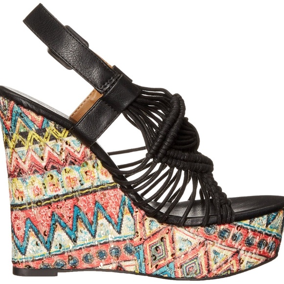 Dolce - Mojo Moxy Black and Multicolor Wedges - Picture 4 of 6